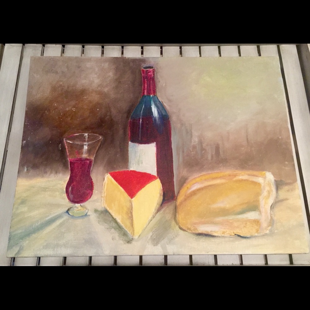 Wine Cheese Bread Finer Things Art Painting Board